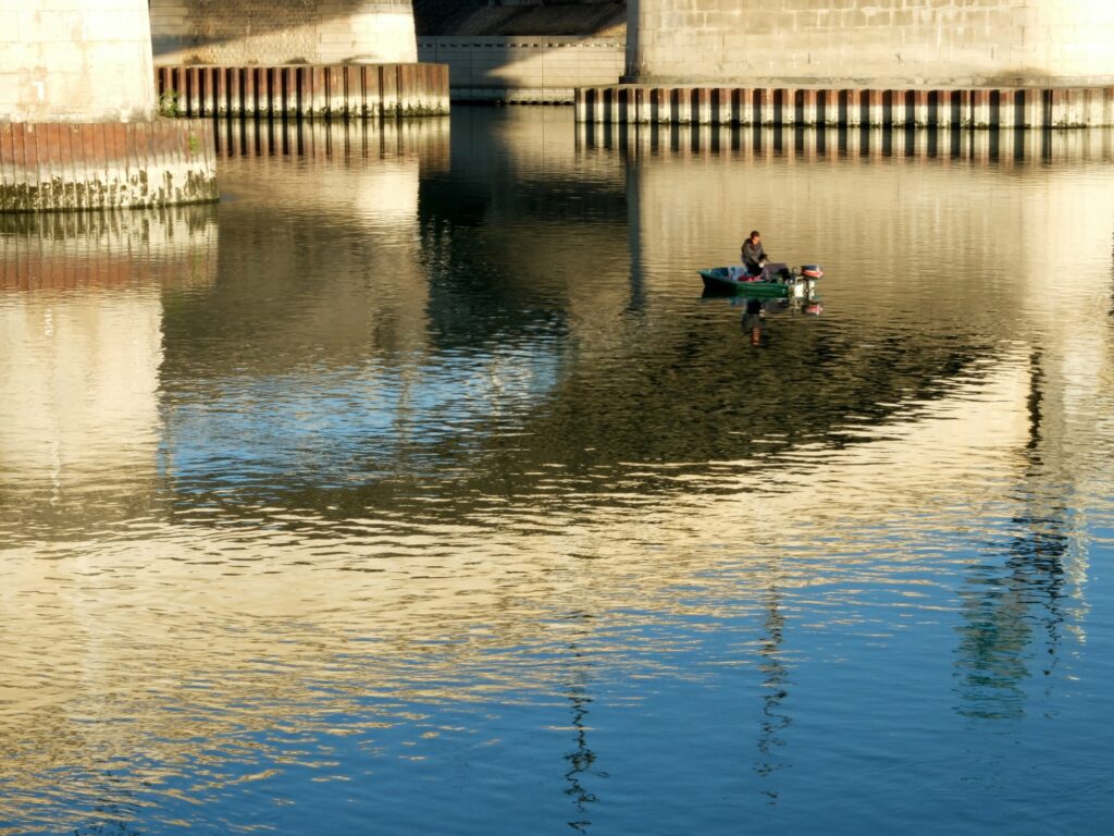 Pêcheur sous le pont Raymond Poincaré (Rhône)