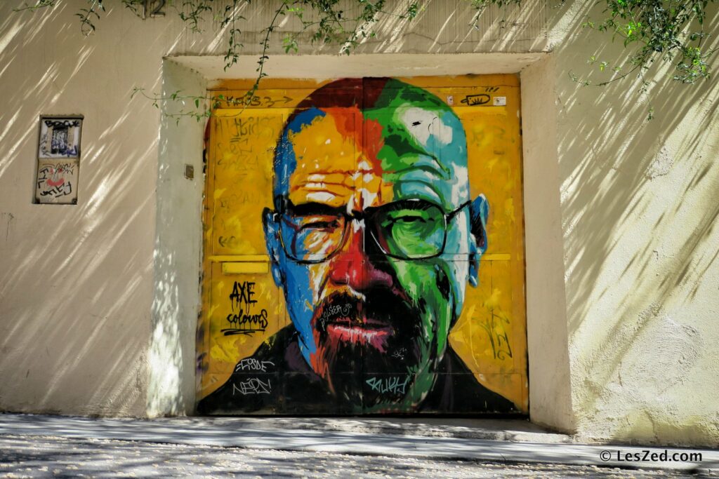 Street Art à Barcelone : AXE Colours, portrait de Walter White de la série Breaking Bad