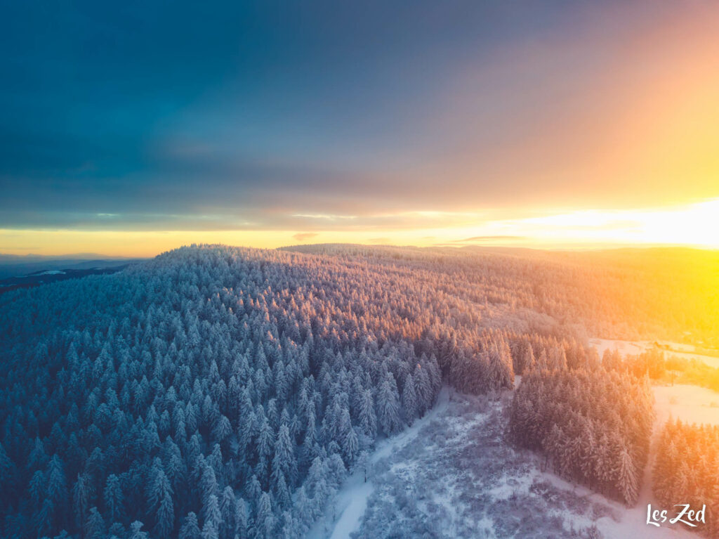 Paysage neige foret Monts du Pilat parc naturel regional